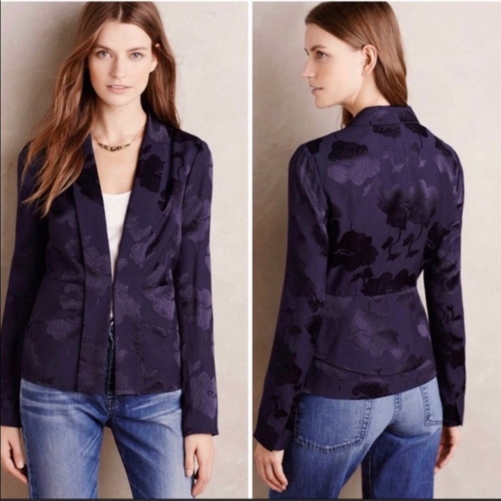 ANTHROPOLOGIE Elevenses Soft Brocade Floral Jacket